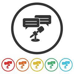 Poster - Interview icon. Microphone sign. Set icons in color circle buttons