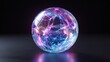 © mutter - A live neon ball emits neon light on a dark background. 3D ball of liquid changing plasma shell shining on a dark background.