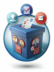 Wall Mural - Close-Up of Interconnected Ballot Boxes with Policy Icons: Election Messaging Frame on White Background - Ideal Photo Stock Concept for Civic Engagement