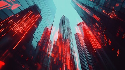 Poster - Cyberpunk Cityscape with Red Neon Lights