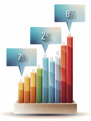 Wall Mural - Vote Tally Concept: Vector Illustration of Speech Bubbles with YES and NO Bar Graphs for Democracy Representation - Isolated on White with Percentage Space