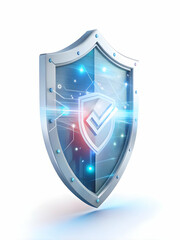 Sticker - Holographic Election Security Shield: Glowing Symbol of Integrity with Encryption Features, Close-Up on White Background for Copy Space