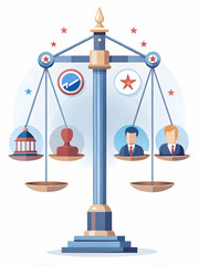 Sticker - Balancing Political Issues: Vector Illustration of Scales Weighing Healthcare, Economy, and Education Icons Based on Voter Priorities - Infographic Use