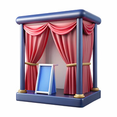 Canvas Print - Medium Shot of Voting Booth Frame with Policy Curtains Showcasing Various Topics - Panning Camera Reveals Details on White Background for Voter Privacy