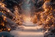 © Michael - Snow falling on idyllic forest path lit with christmas lights