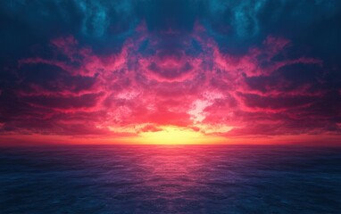 Sticker - Stunning sunset over tranquil ocean, featuring vibrant clouds and rich colors. Ideal for nature lovers and landscape graphy enthusiasts.