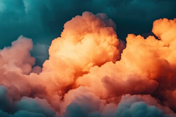 Sticker - Vibrant cloud formations at sunset, showcasing beautiful shades of orange and teal. Ideal for nature and atmospheric graphy collections.