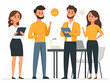 © Netaya - Flat Vector Illustration of Employees Engaging in Open Idea Discussions During Casual Stand Up Meeting | Community Innovation & Collaborative Growth