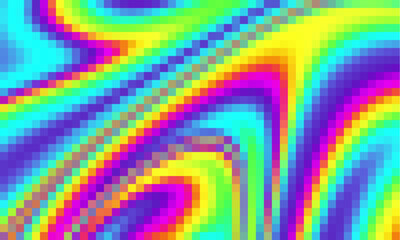 Aufkleber - Trippy psychedelic colorful neon geometric shapes abstract background, Pixelated vector pattern