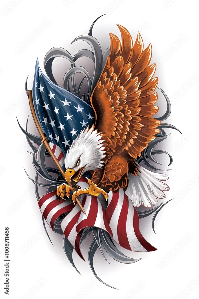 A tattoo art design of a eagle with american flag on it Stock ...