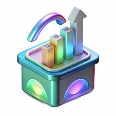 Sticker - Holographic Voter Turnout Graph Concept: Wide Shot of Increasing Percentages with Glowing Data Points and Ample Copy Space for Visual Impact