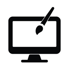 LCD screen with paint brush. Monitor screen and paint brush icon, vector, logo. Web design Icon, paint icon design for website, logo, app. Vector illustration.
