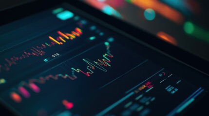 Wall Mural - tablet computer showing stock market data with graphs and charts