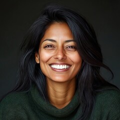 Canvas Print - A woman with long black hair smiling at the camera