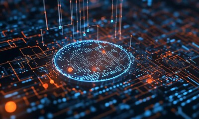 Digital Technology: Circuitry and Glowing Circle