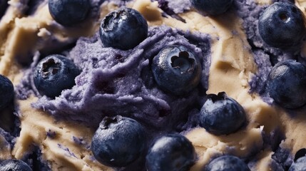 Wall Mural - Blueberry dessert with creamy texture and vibrant colors, featuring fresh blueberries on top, perfect for summer gatherings and sweet treats enjoyed on warm afternoons