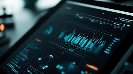 Wall Mural - modern tablet computer showing graphs and charts displaying financial data