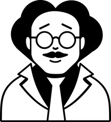 Wall Mural - Black and white illustration of a man wearing glasses and a mustache.