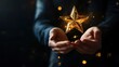 © shahzaib - The concept of providing a five-star premium service. businessman showing award High standards are guaranteed, service quality, business success, work efficiency, top quality assurance 5 stars