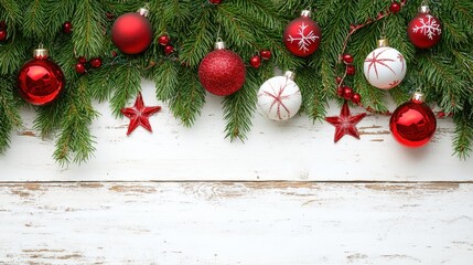 Wall Mural - Festive Holiday Wall Hanging with Red and White Ornaments