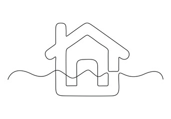 Wall Mural - House icon continuous one line drawing. Isolated on white background vector illustration