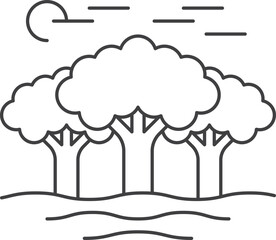 Sticker - Woodland trees line icon. Forest nature symbol