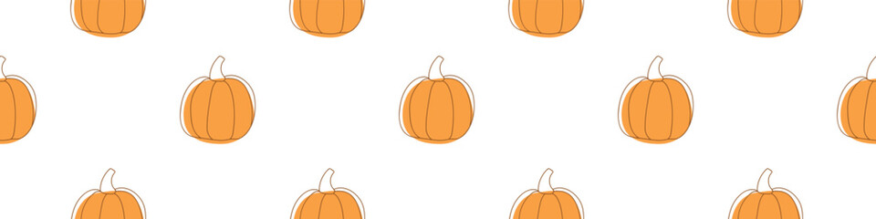 Wall Mural - Vector seamless pattern with outline pumpkins in doodle style. Halloween or thanksgiving background and texture.