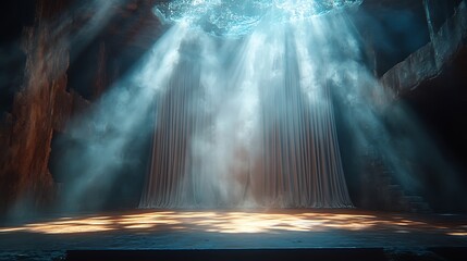 Poster - Mysterious and magical stage lighting with spotlight beams and fog