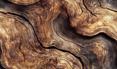 Wall Mural - Closeup of a natural wood surface with a unique grain pattern and a rustic texture.