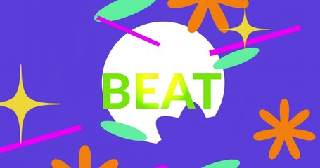 Canvas Print - Colorful shapes on purple background with BEAT text animation