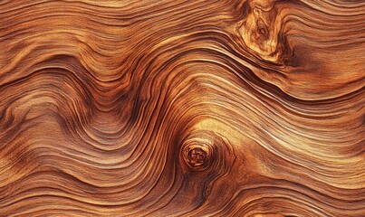 Wall Mural - Close-up of swirling wood grain patterns in a rich brown color.