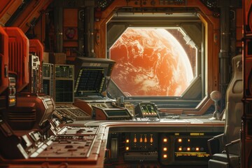 Wall Mural - view of the earth from within a space station, offering a unique perspective