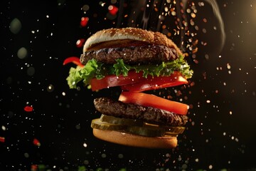 Sticker - A delicious hamburger with fresh lettuce, juicy tomato, and melted cheese