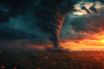 Wall Mural - A stormy weather scene with a tornado cloud hovering above a field, ideal for use in news or weather reports
