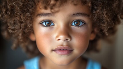 Sticker - a little  boy with curly hair and brown eyes. 