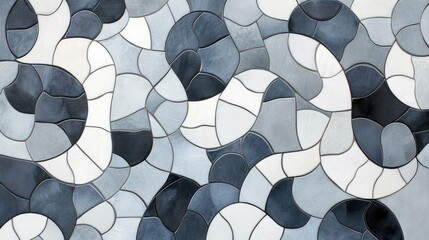 Wall Mural - Interlocking circles in various shades of gray and white, arranged across a tile background in a fluid, dynamic pattern.