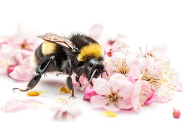 Poster - A bee perched on the top of a bright pink flower