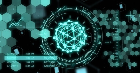 Image of scopes and scientific data processing over black background