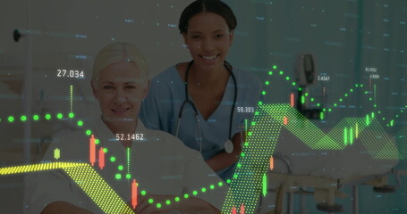 Poster - Image of statistics and data processing over diverse doctor and patient