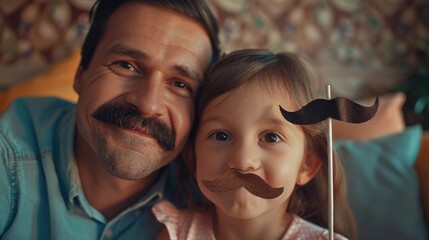 Poster - A man poses with a young girl in a playful atmosphere