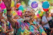 © Fotograf - A joyful older man celebrates with balloons and confetti, perfect for birthday or retirement party uses