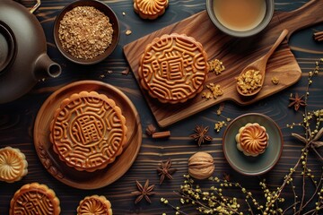 Poster - A warm and inviting scene featuring a plate of cookies and a cup of tea on a table