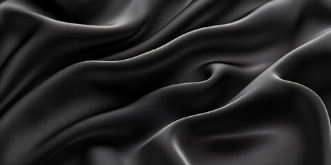 Wall Mural - Close-up of smooth, black fabric with soft folds.