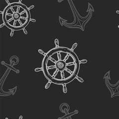 Nautical ship wheel and anchor seamless pattern collection in various colors in grid