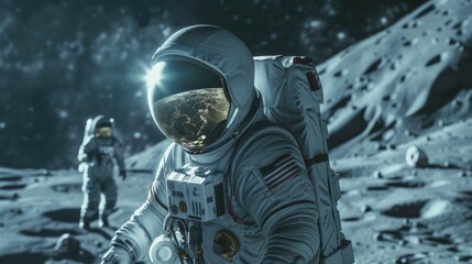 Astronaut walks on lunar surface with footprints, no gravity