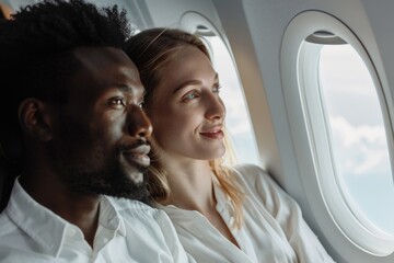 Wall Mural - a couple enjoying the view from an airplane window