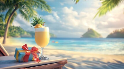 Wall Mural - Tropical Beach Paradise with Refreshing Cocktail