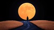 © Chano_1_na - Silhouette of a person walking down a path under a glowing full moon.