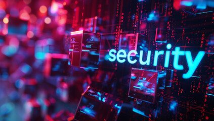 Wall Mural - the word protection is in the center with bright cubes and lines
