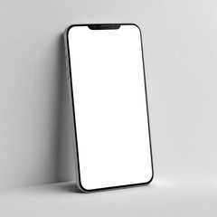 A blank smartphone leaning against a wall, ready for customization or display.